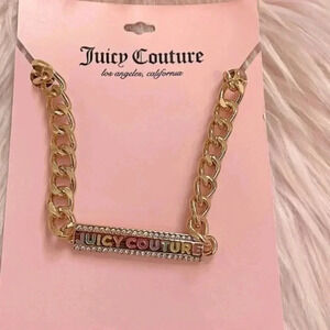 Juicy Couture  chain necklace gold tone plaque rainbow